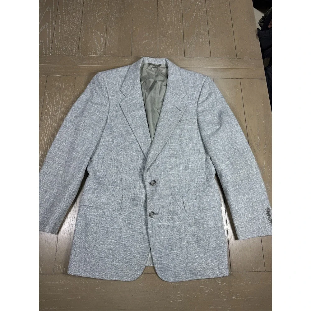 Vtg Christian Dior Blazer Men Light Blue 40R Textured Weave Two Button Jacket